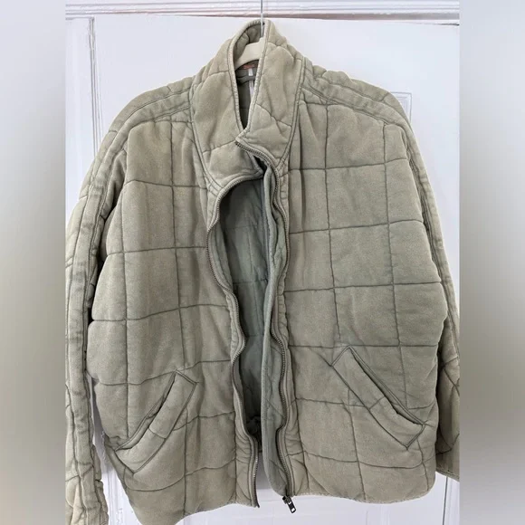 Dolman Quilted Knit Jacket by Free People, Medium, Olive Green - Picture 1 of 12